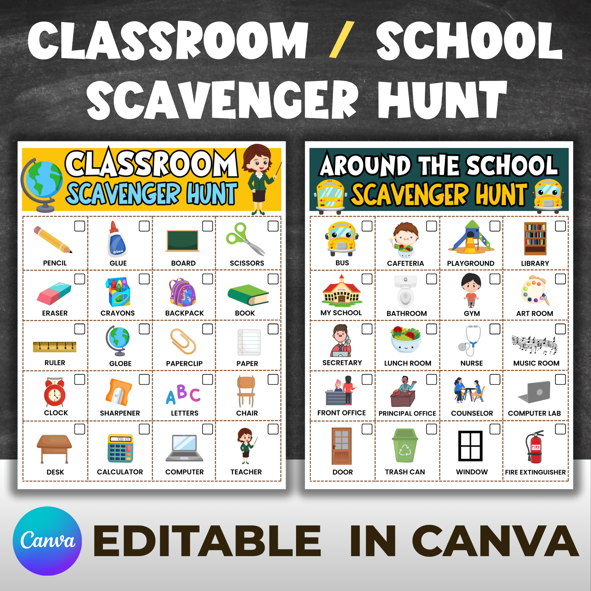 Classroom Scavenger Hunt (Editable)