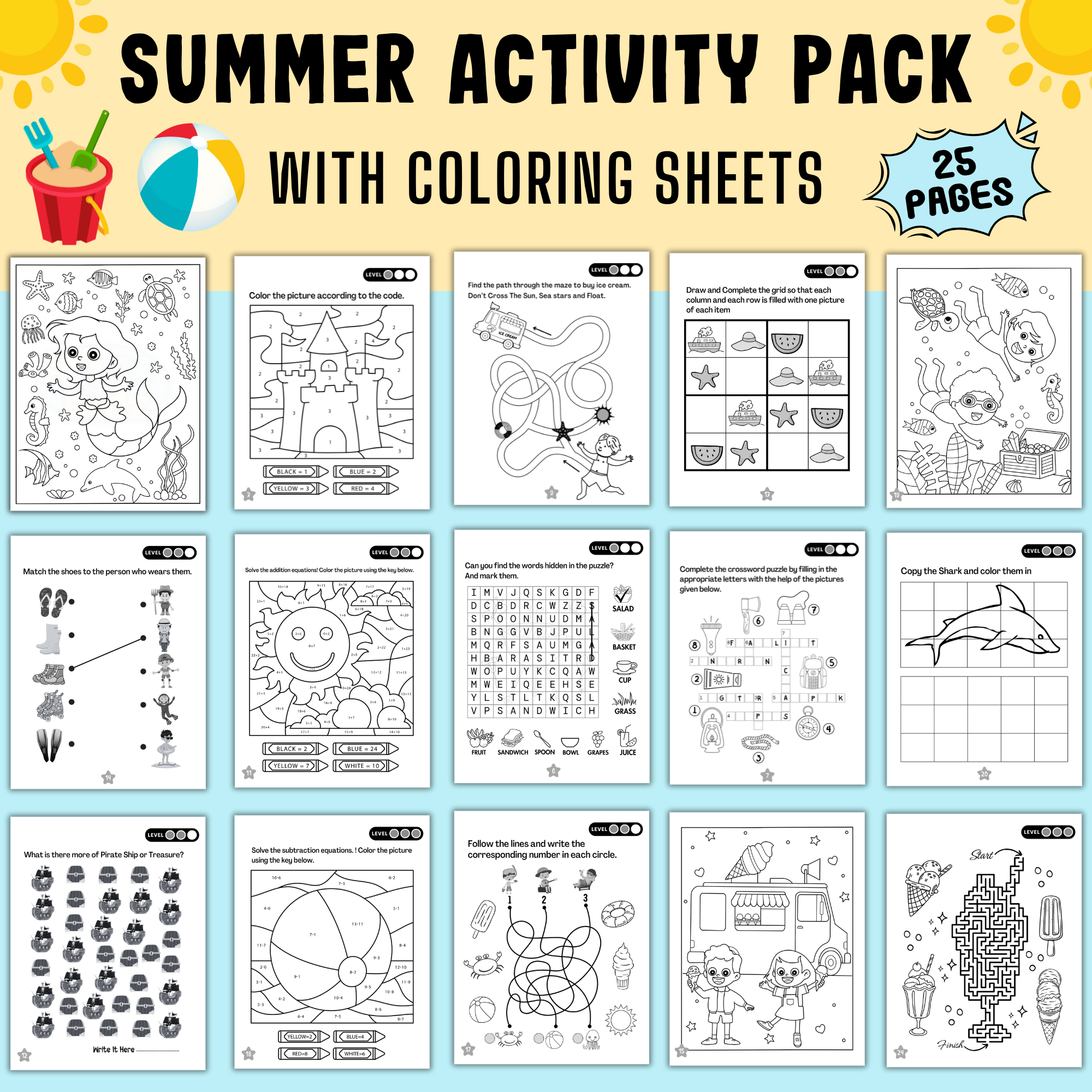 25 Summer Kids Activities Maze Coloring Pages Puzzles